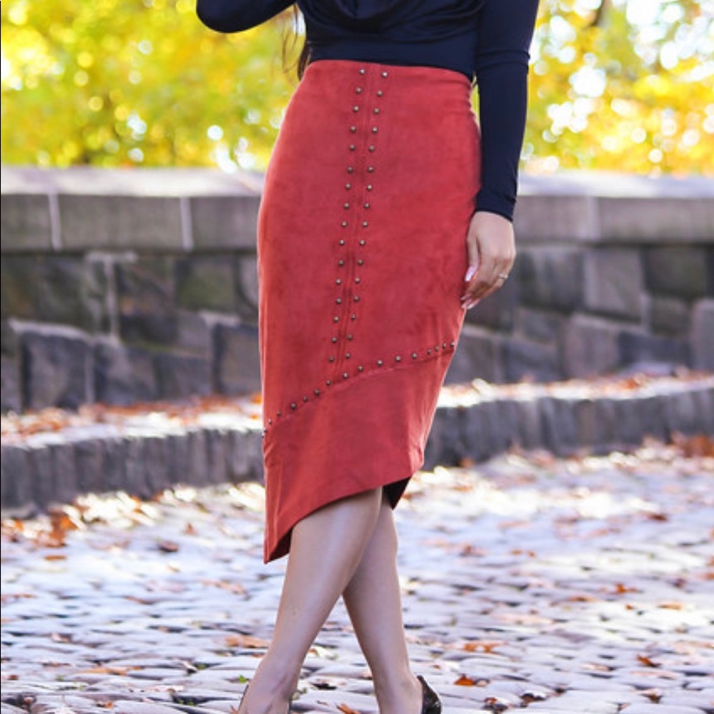 Bisou Bisou Asymmetrical Faux Suede Skirt